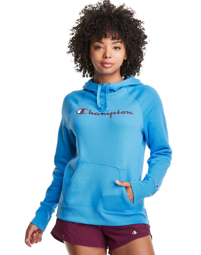 Sudadera Con Capucha Champion Mujer - Powerblend Fleece Script Logo ( Azules ) 5608734-OZ